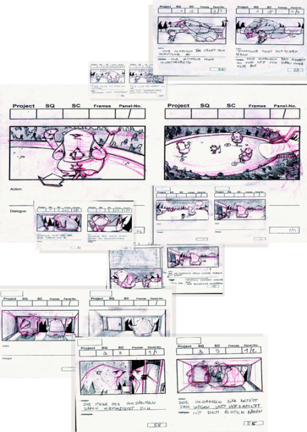 Seiten aus dem Storyboard zum Trickfilm ›Manege frei‹ von Ljubisa Djukic.