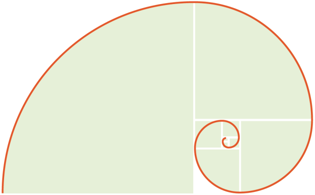 Eine Spirale, die sich aus der Fibonacci-Zahlenfolge ergibt.