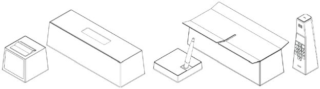 Desk Tools (v.l.n.r.): Filo Box – digitales Visitenkartenregister mit integriertem Scanner, Just a Box – Aufbewahrung mit semitransparentem Deckel, Note Pad – digitaler Notizblock mit intelligentem Toch-Pad, Power Box – Ladestation mit integriertem Kabelmanagement, Phone – Tischtelefon mit integriertem Telefonbuch