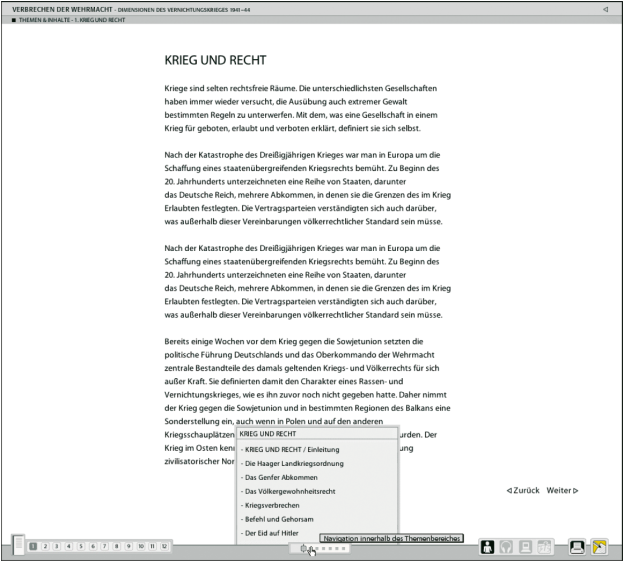 DVD-ROM Produktion zur Ausstellung ›Verbrechen der Wehrmacht‹, 2004. Konzeption: Hamburger Institut für Sozialforschung (www.his-online.de); Sustainable Media, Hamburg (http://sustainable-media.weebly.com); triplenine dynamic media GmbH, Hamburg (www.triplenine.com).