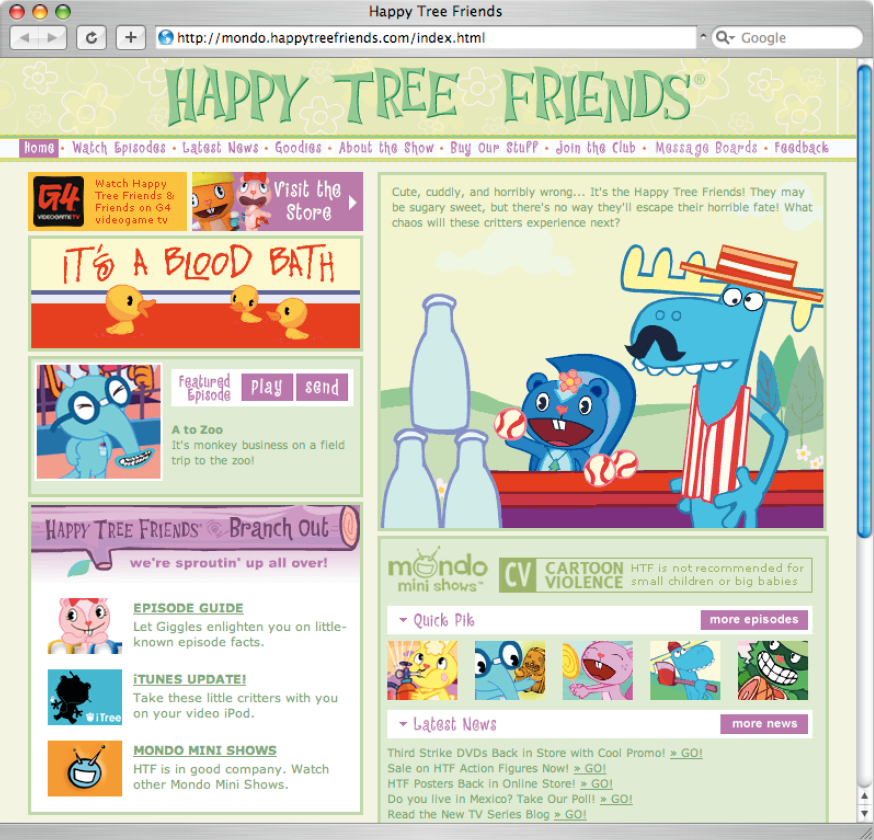 Screenshot der Website Happy Tree Friends.