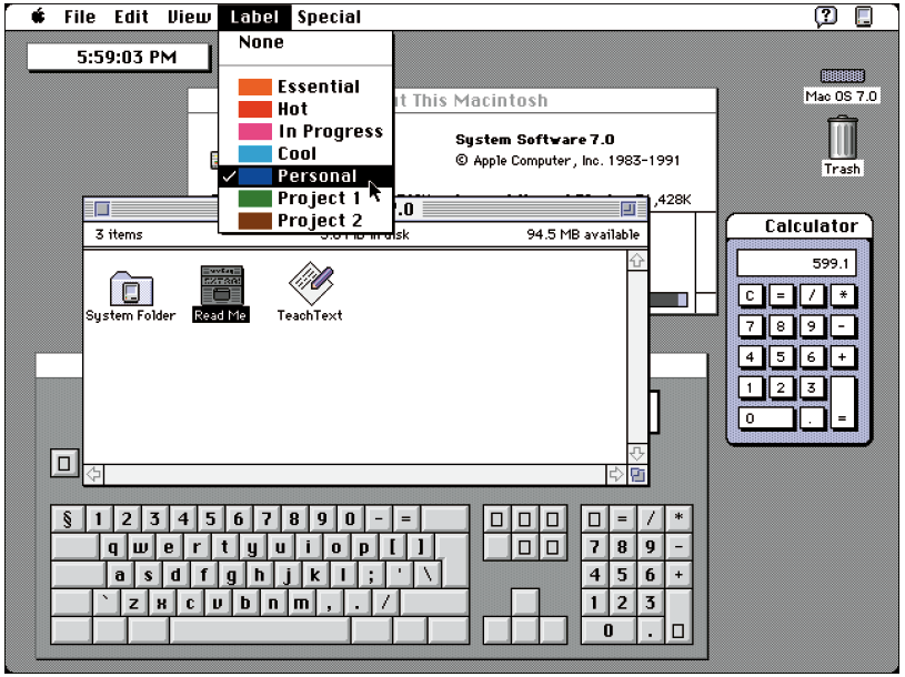 Screenshot des alten Apple Betrienssystems Mac OS 7.0
