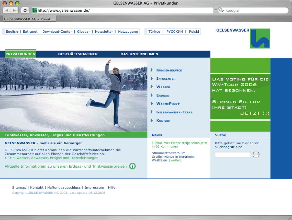 Screenshot der Website von Gelsenwasser.