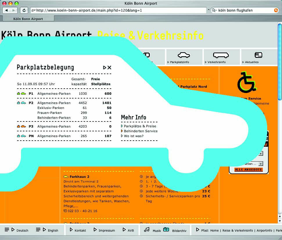 Screenshot der Website des Kölner Flughafens. Erstes Bild.