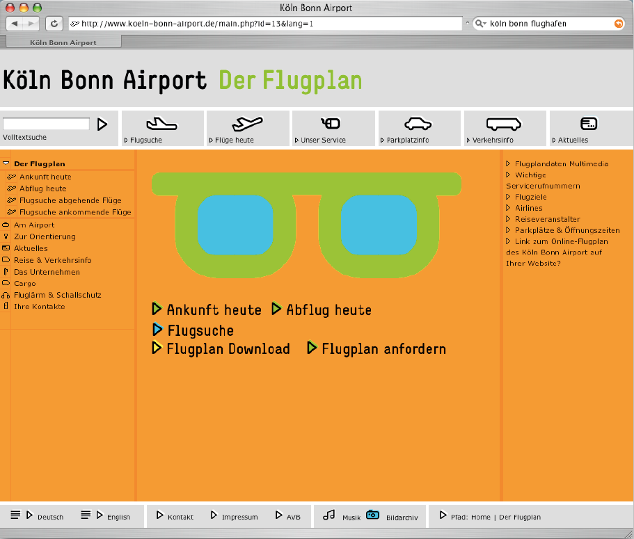 Screenshot der Website des K&ouml;lner Flughafens. Drittes Bild.