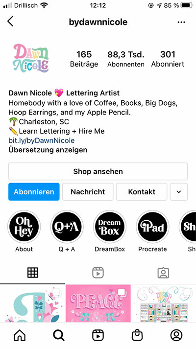 Beispiel für Beschreibungstext in Instagram Bio