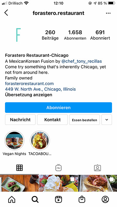Beispiel für Beschreibungstext in Instagram Bio