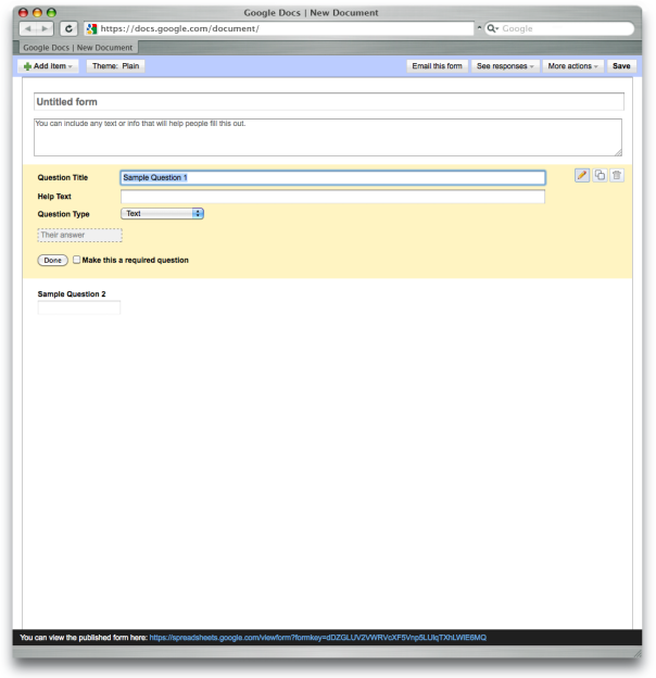 Google Docs – Formulargestaltung