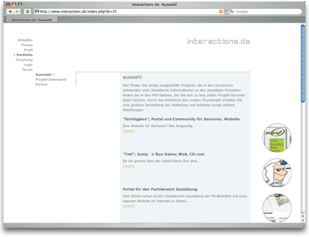 Screenshot der Internetseite www.interactions.de